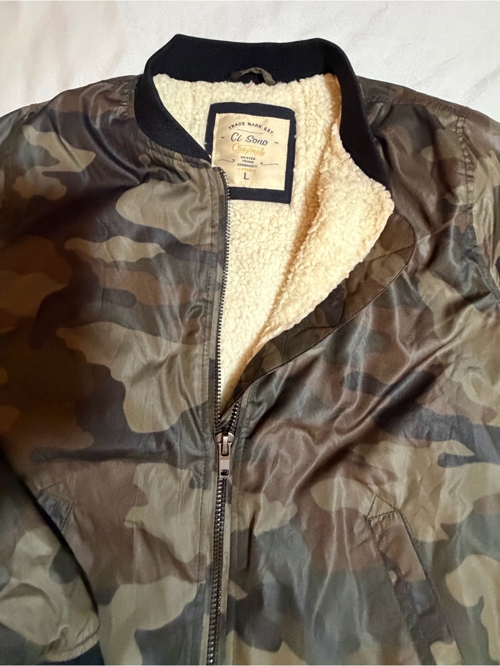 Ci Sono Men's Camo Sherpa-Lined Bomber Jacket - Green Camo